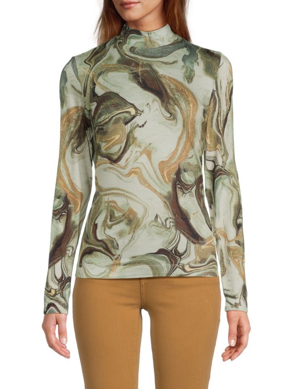 FOR THE REPUBLIC Marble Print Mockneck Top